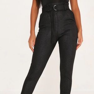 Black Snake Print D Ring Belted Trousers
